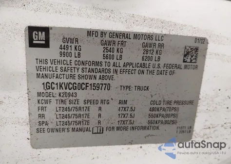 2012 Chevrolet Silverado 2500Hd Work Truck from USA, damaged, VIN 1GC1KVCG0CF159770